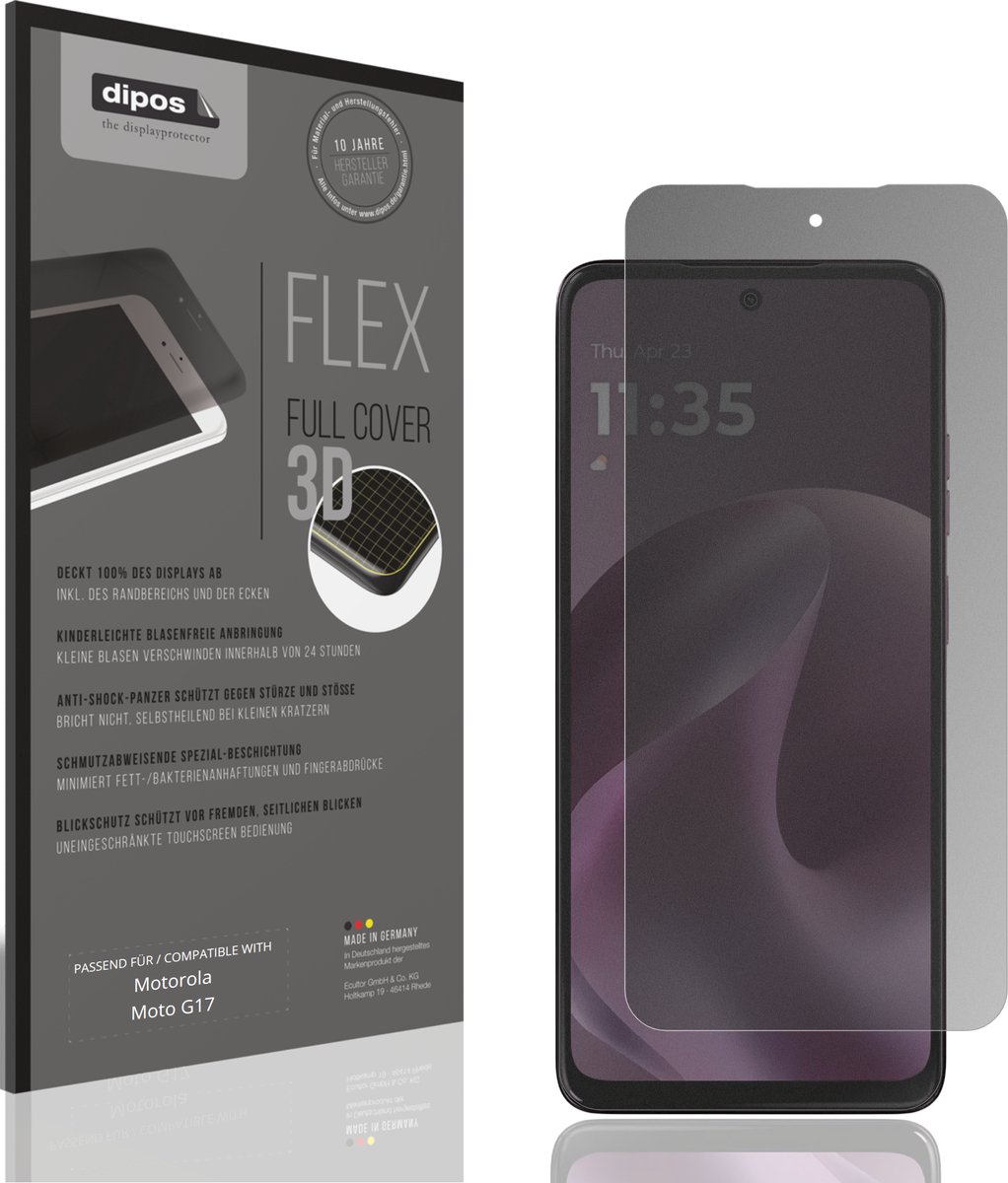 dipos FLEX – Matte Privacy Screenprotector geschikt voor Motorola Moto G17 | Volledige Schermbescherming | Case-Friendly