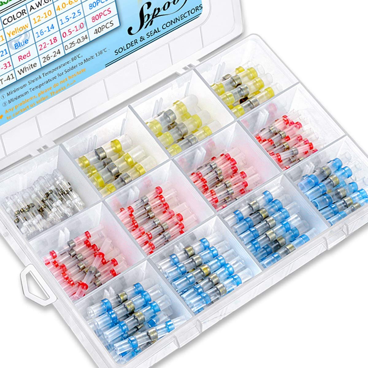 Waterdichte soldeerhulzen - Soldeerhulzensets - Soldeerconnectoren - Compleet assortiment kabelconnectoren - Een set met 1000 soldeerconnectoren, krimpkousen, koppelstukken en kabelconnectoren
