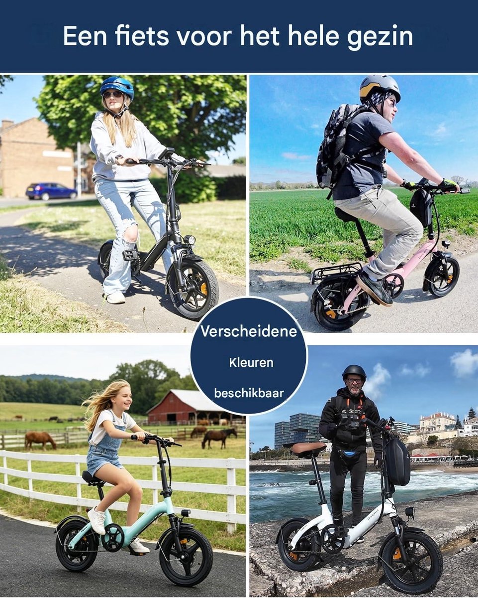 14 Inch Elektrische Vouwfiets- 2.5" Brede Banden -250W Motor -36V 10Ah- Slechts 21 kg- Slim LCD display-Drie snelheidsinstellingen-13/18/25 km/u- 45 km Actieradius-Elektrische fiets - Elektrische stadsfietsen - Opvouwbaar E-Bike voor Woon-Wit thumbnail 6