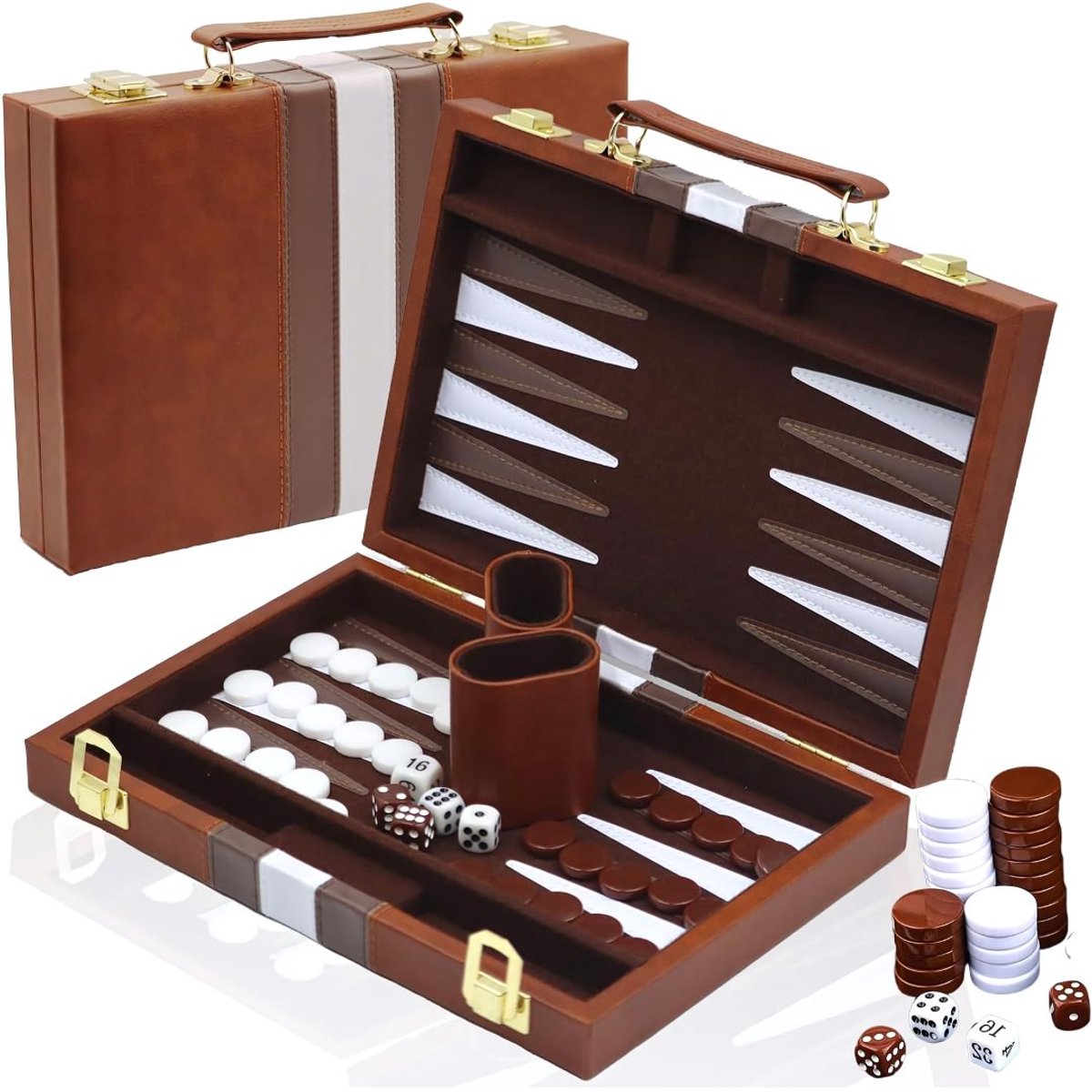KIRA® Backgammon - Luxe Backgammon Set - Handgemaakt Houten Bordspel - Bruin - 29cm x 20cm x 1cm