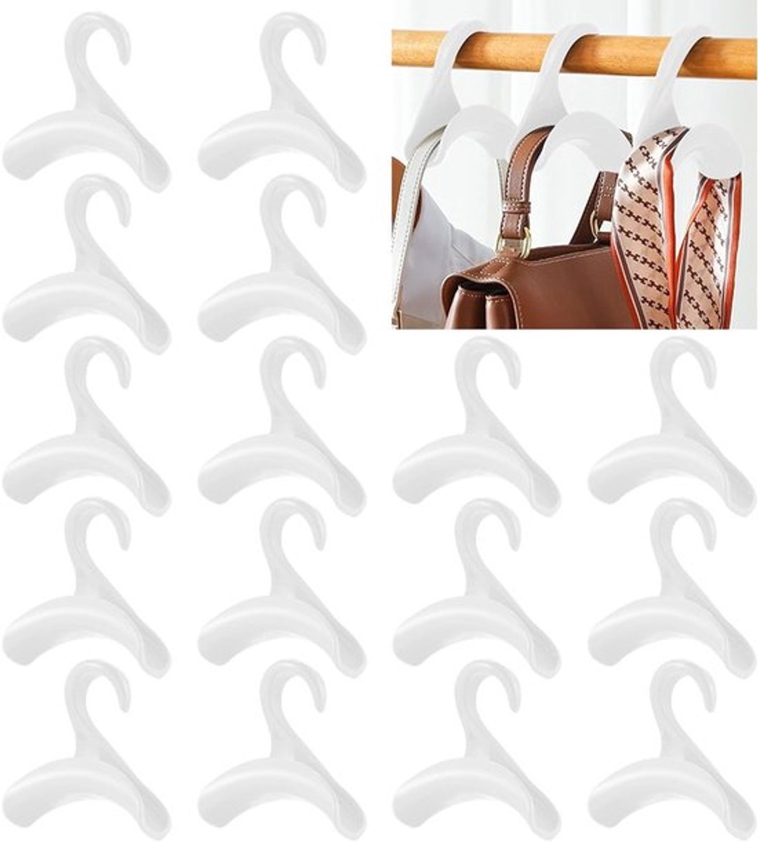 Hanger voor Handtassen en Rugzakken, 16 Stuks Haak voor Tassen, Ideaal voor Schooltassen, Sjaals en Riemen (Wit)