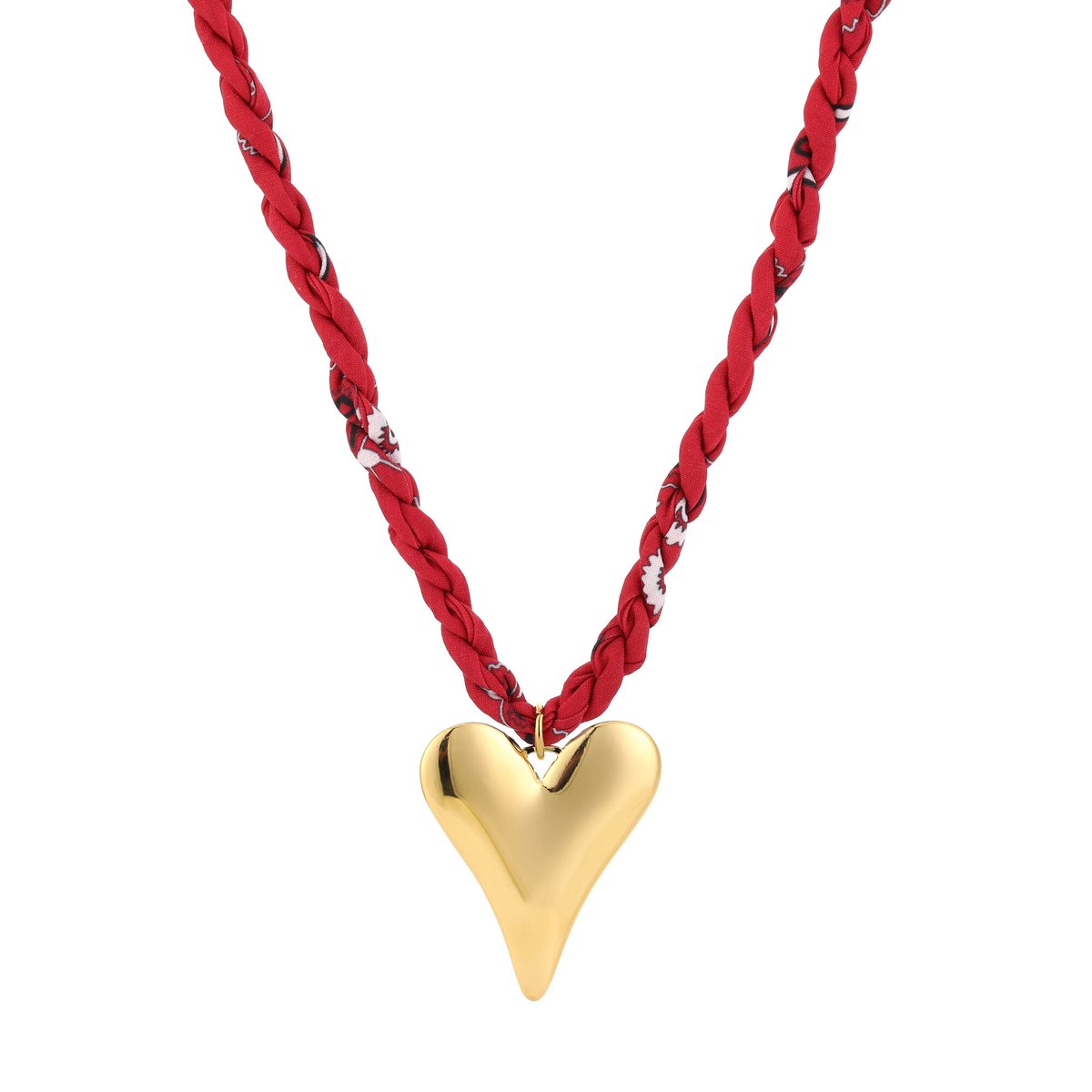Matthew Studio® Dames Ketting met Hart - Ketting - Rood - Goudkleurig - Gevlochten Stoffen Band - 40 + 5 cm