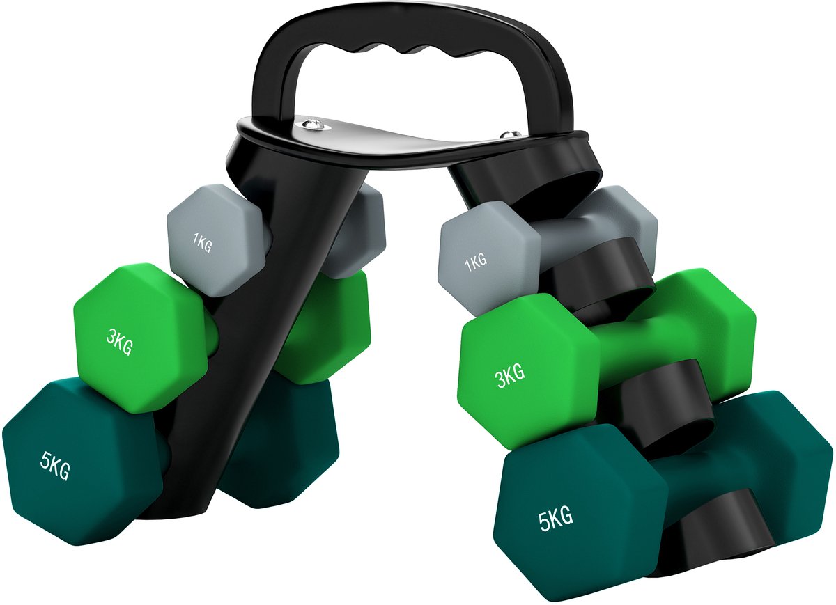 Halterset met opbergrek - set van 6 halters voor fitnesstraining - 2 x 1 kg - 2 x 3 kg - 2 x 5 kg