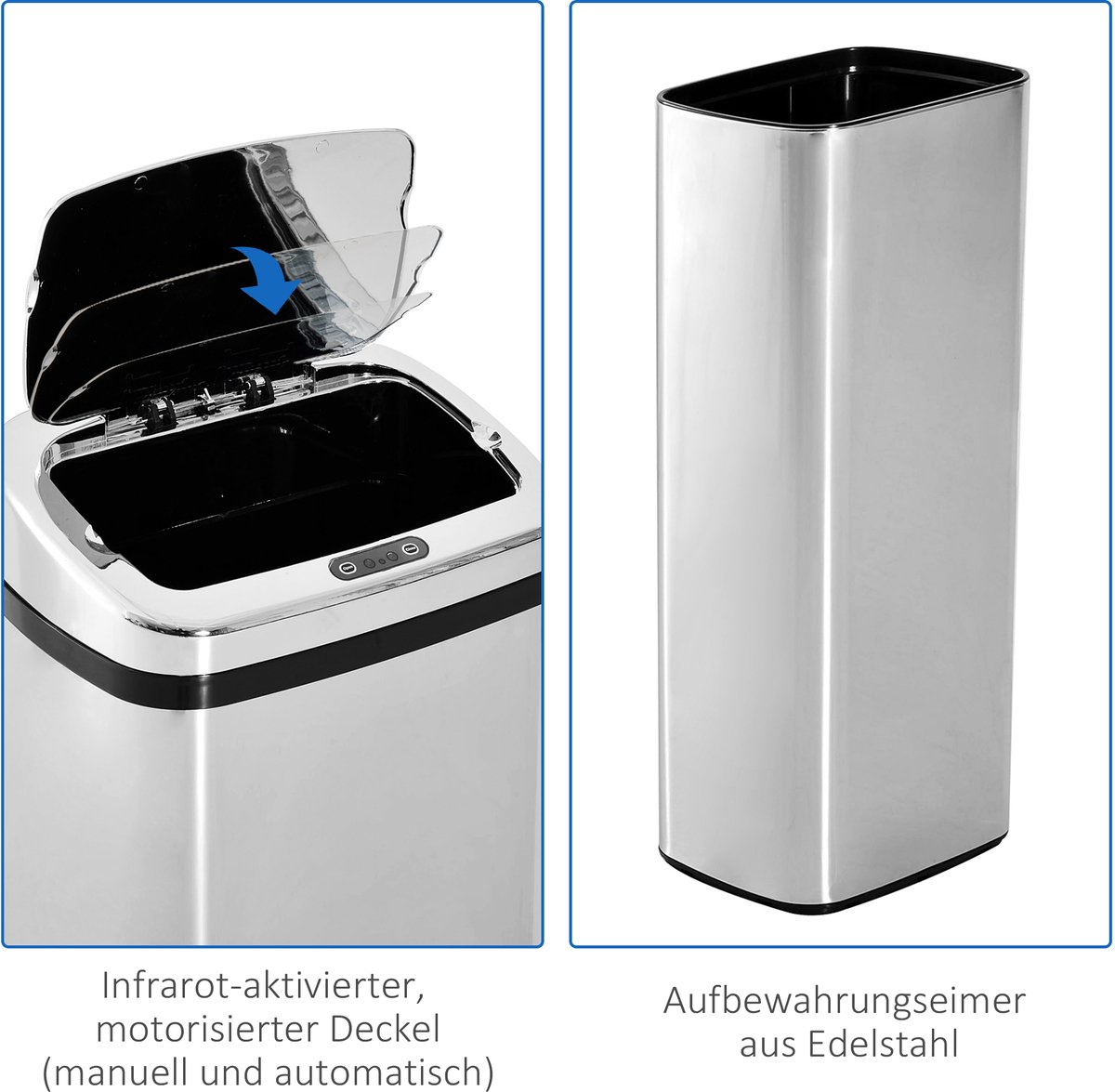 Automatische afvalbak met sensor - keukenafvalbak - roestvrij staal - 50/68L - zilver (50L)
