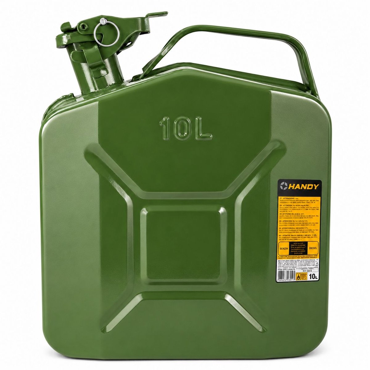 Metalen Jerrycan 10 Liter - Jerrycan voor Benzine en Diesel - Stalen Brandstof Jerrycan 10L - Benzinekan - Reservekan voor Auto en Werkplaats - Groen - 1 Stuks [10886-10]