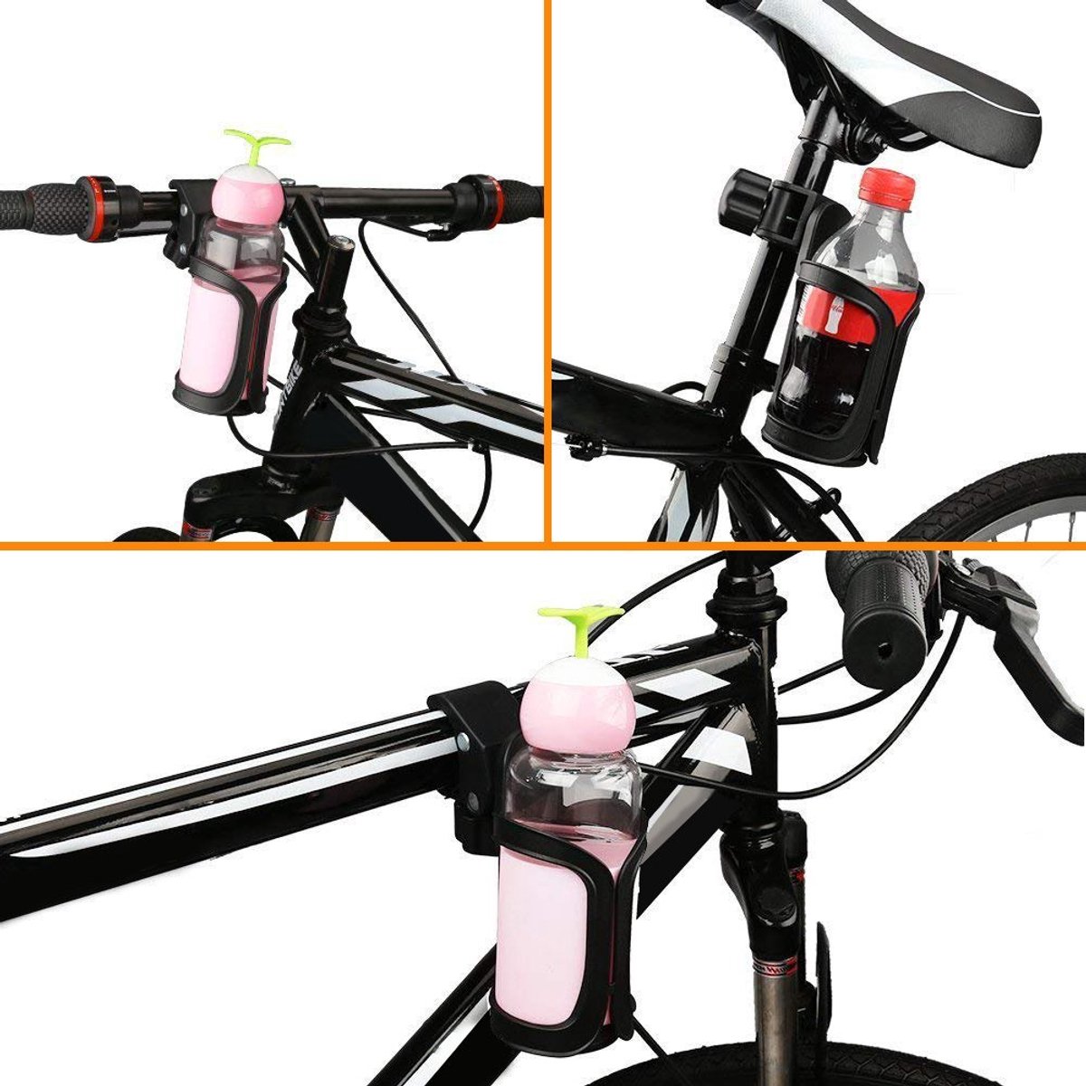 360° Draaibare Bidonhouder Zonder Schroeven - Universele Flessenhouder voor Drinkflessen & Babyflessen - Eenvoudige Bevestiging voor Fiets, Mountainbike, Kinderwagen, Rolstoel & Scooter - Verstelbare Bekerhouder - Zwart