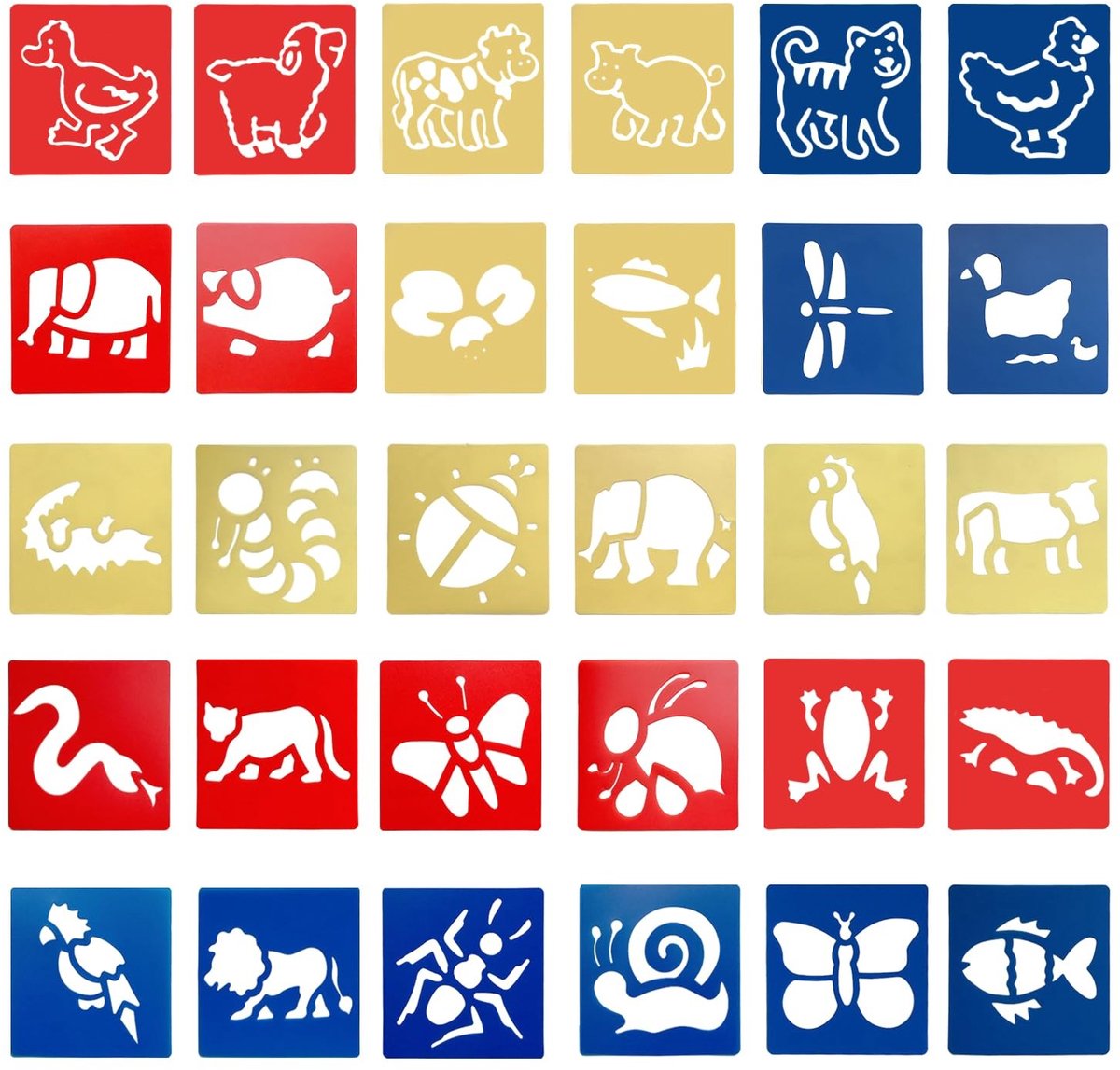 Solidchoice - Tekensjablonen voor kinderen - 30 Stuks - Herbruikbare diersjablonen - Veelkleurig - Veilige sjablonen - Geschikt voor 3 tot 6 jaar - 15...