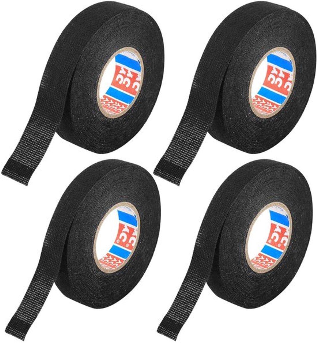 Set van 4 Zwarte Textieltape voor Kabelbescherming, Zelfklevende Lijmtape voor Auto, Huishouden en Motor (19mm x)
