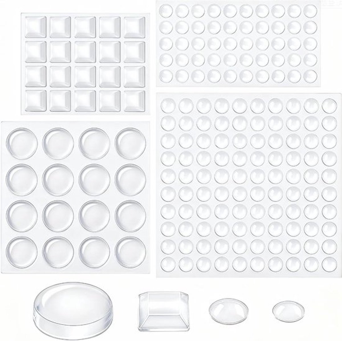 Transparante Rubber Buffers voor Deuren en Meubels - 206 Stuks in 4 Maten (Sferisch, Cilindrisch, Trapezium) voor Geluidsdemping en Bescherming