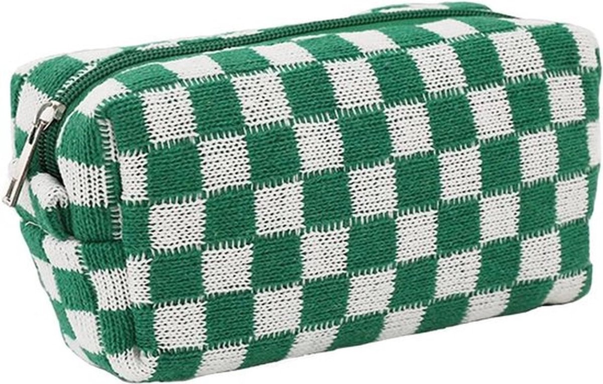 Reis Makeup Tas voor Vrouwen, Cosmetica Organizer, Toilettas, Handige Reistas, Compacte Make-up Opbergoplossing in Groen en Wit