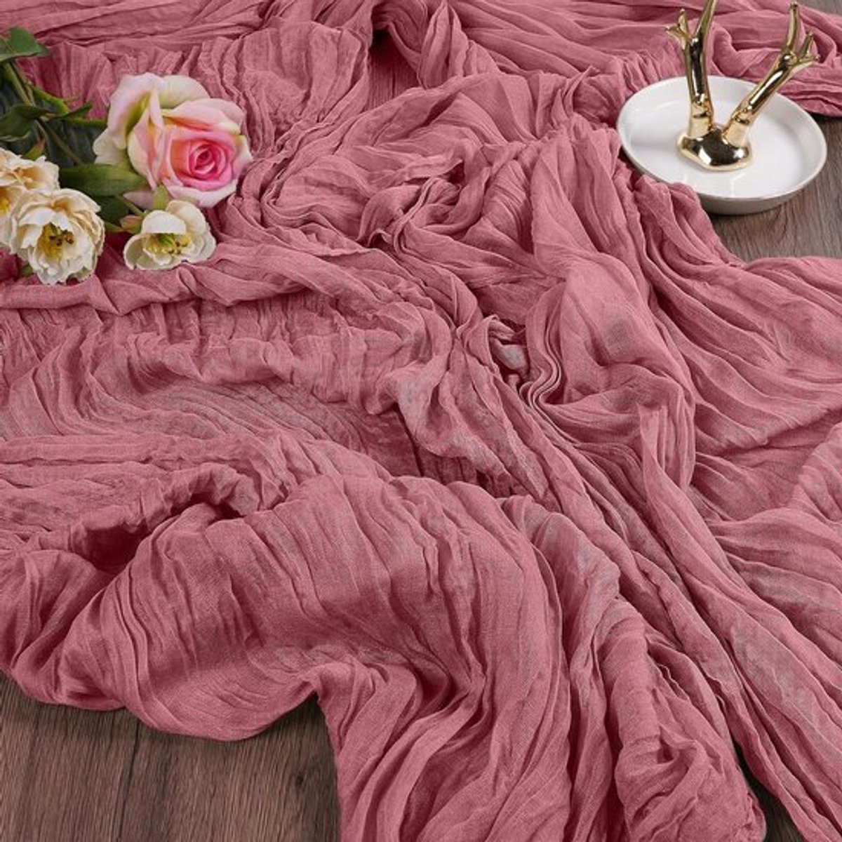 Stijlvolle Terracotta Tafelrunner van 2 Stukken, Boho Mesh Tafelkleed voor Bruiloften en Feestjes, 90 x 300 cm