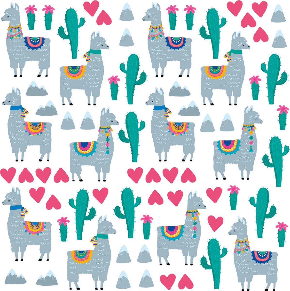 Ambiance Sticker Muurstickers - Verliefde Lama's en Woestijncactus - zelfklevende achtergrond met transparante achtergrond - 120x120cm Multi color