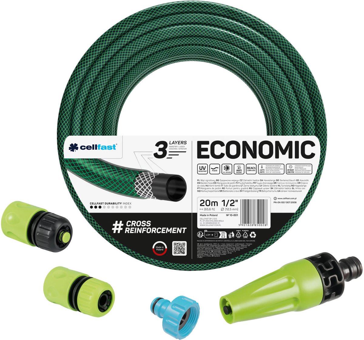 Cellfast - tuinslang 1/2" 20 m met rechte sproeier en koppelingen