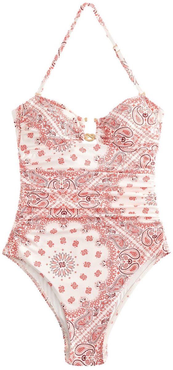 Next Dames - Bandeaubadpak met buikcorrectie - Crème Cream/Pink Paisley