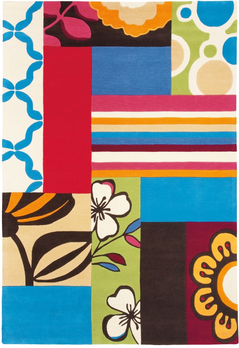 Padiro laagpolig vloerkleed 170 x 240 cm - meerkleurig - modern abstract patchwork design - geschikt voor vloerverwarming - van modacryl