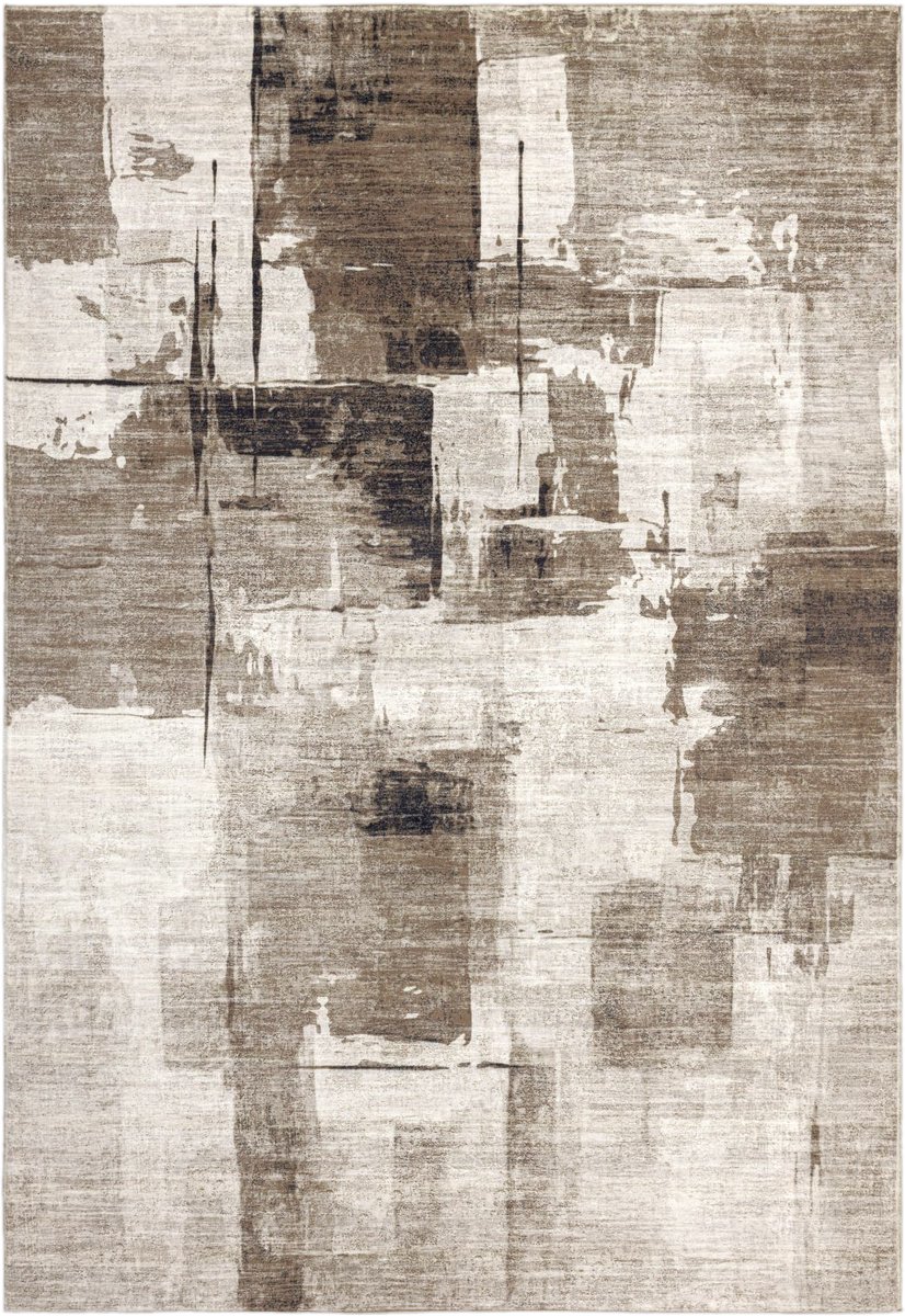 Padiro laagpolig vloerkleed 160 x 230 cm - taupe - modern abstract design - voor binnen en buiten - van polyester en katoen