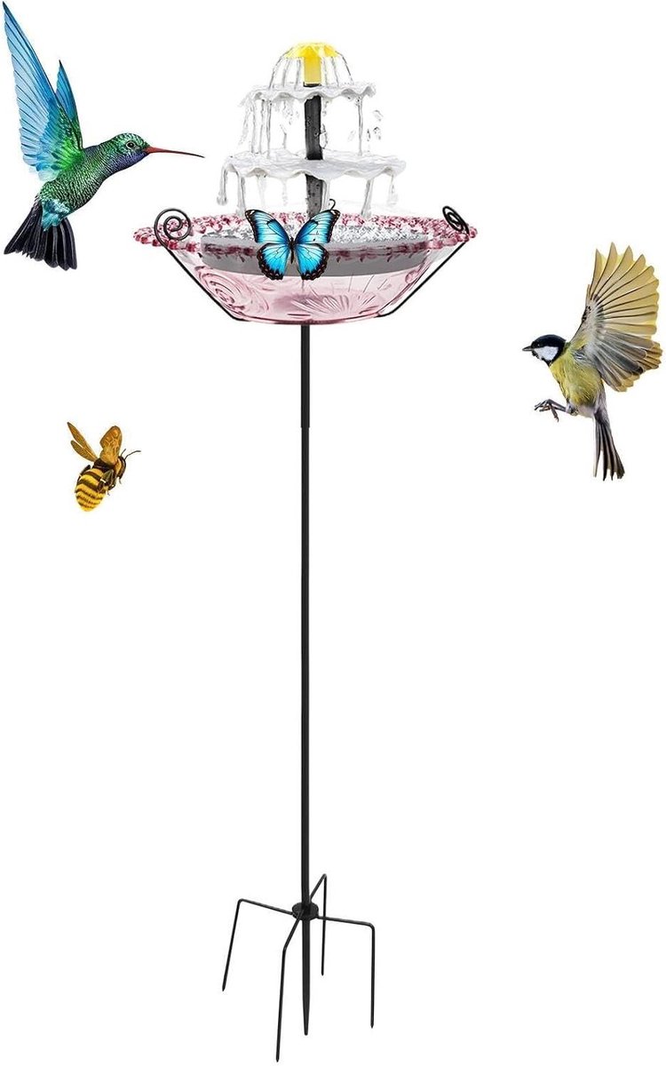 Zonnefontein Vogelbad - Vogelbad met Fontein - Tuin Decoratie - Drieweg Waterval - 25 x 25 x 8 cm - Brons