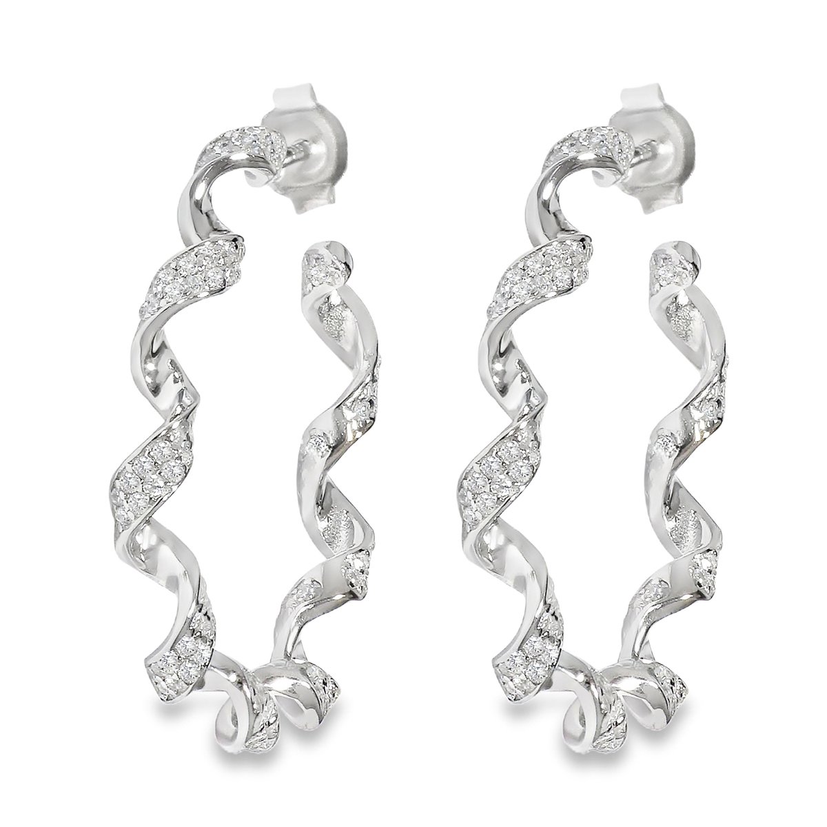 Juwelier Zwartevalk - Zilveren (gerhodineerd) wokkel oorbellen met zirkonia - 22.237