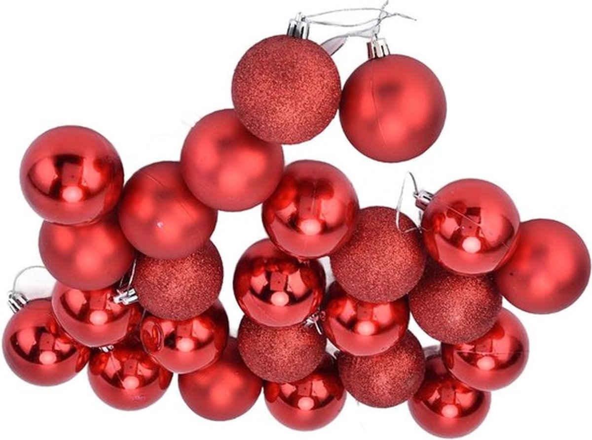 Kerstballen Set van 24 Stuks - Glanzende Versieringen voor Thuis, Hotel en Restaurant - 58mm Diameter in Rood