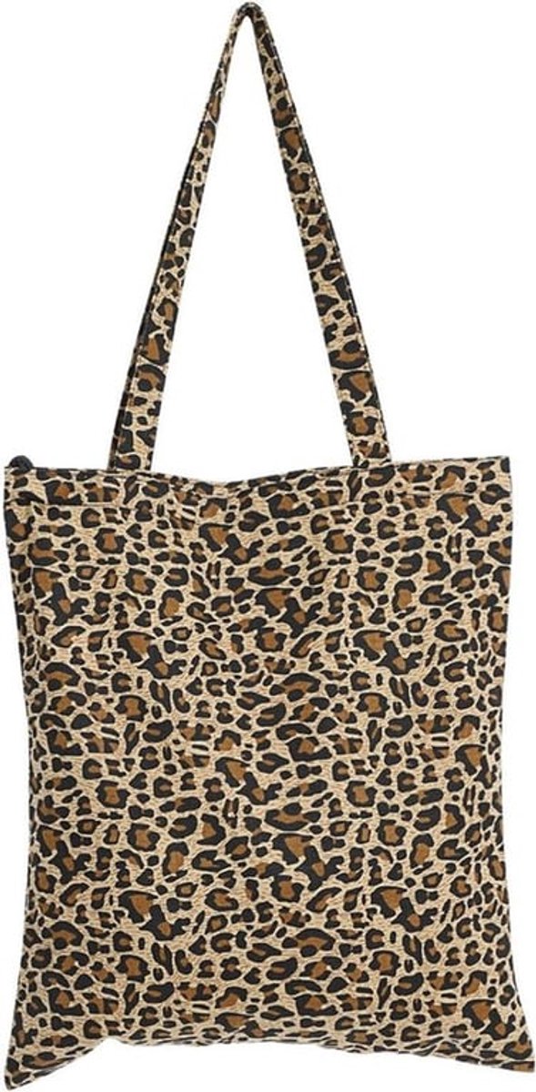 Grote Canvas Schoudertas met Dierenprint voor Vrouwen - Stijlvolle Leopard Handtas voor Dagelijks Gebruik en Winkelen