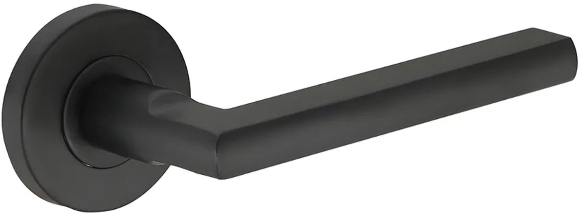 Deurkruk (2x) Stella rond 12,5mm haaks op rozet mat zwart PVD gecoat | Zwarte raamsluitingen | Zwarte raamsluitingen | Zwarte raamsluitingen | Zwarte