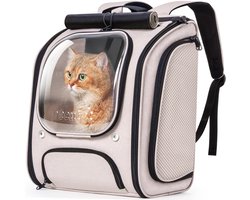 Pecute Kattenrugzak met Transparant Venster - Ruime en Stevige Dieren Carrier voor Katten - Ademend Ontwerp met Zonnebescherming en Ergonomische Schouderbanden - Stressvrije Transporttas voor Reizen, Wandelen, Boodschappen en Dierenartsbezoeken -