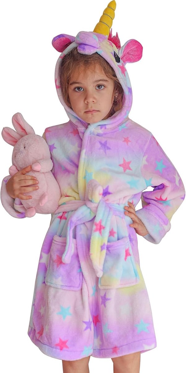 Dressing gown meisjes 4-11 jaar - capuchon - fluffy stof - comfortabele nachtkleding - SnelShoppen