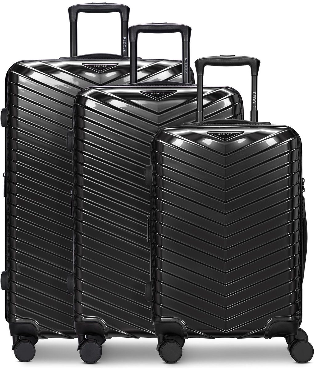 Redolz Essentials 18 2.0 4 wielen Kofferset 3-delig met uitbreidingsplooi - Harde bagage - TSA slot - metallic-black shiny