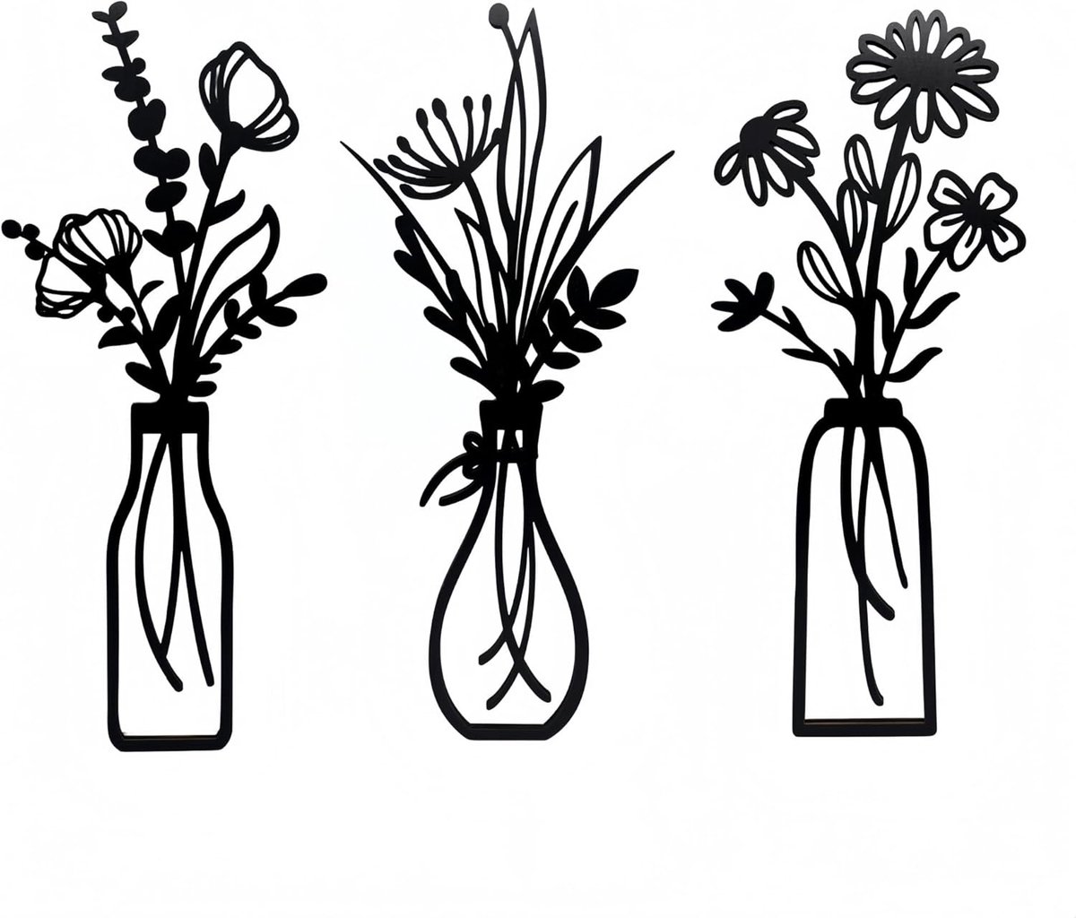 Houten bloem muur kunst set 3-delig - zwart hout - minimalistisch boerderij decor - sfeervolle wanddecoratie - m-winkel