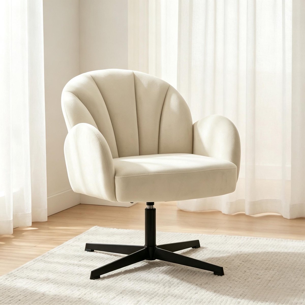 Fauteuil Draaibaar 64,5 X 68 X 80 Cm - Met Schelpvormige Rugleuning En Armleuningen - Voor Woonkamer, Slaapkamer En Kantoor - Velvet - Beige En Zwart