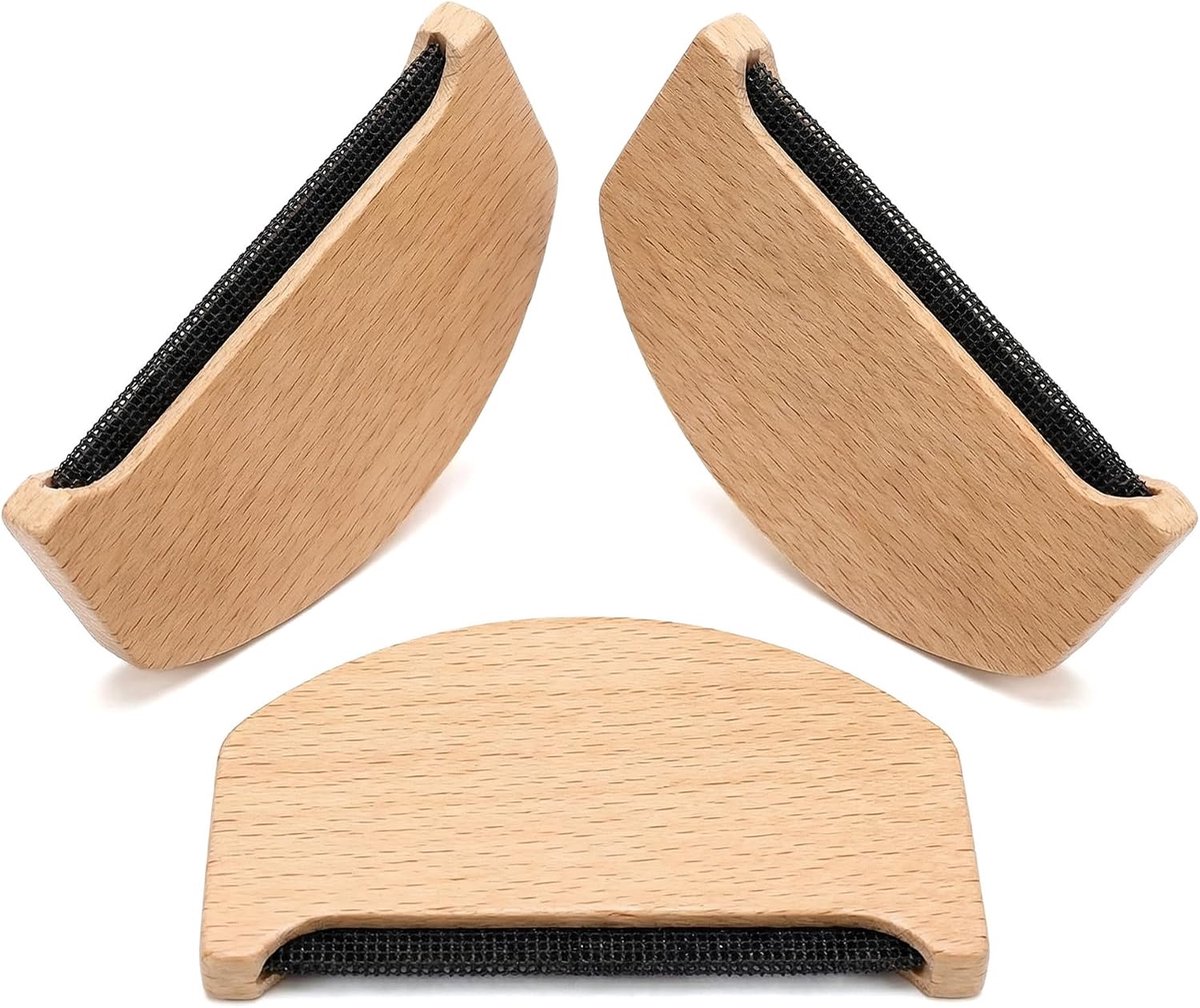 Houten stofscheerapparaat - 3-delig - duurzaam hout en staalgaas - effectief voor het verwijderen van pluisjes - ShopVlot