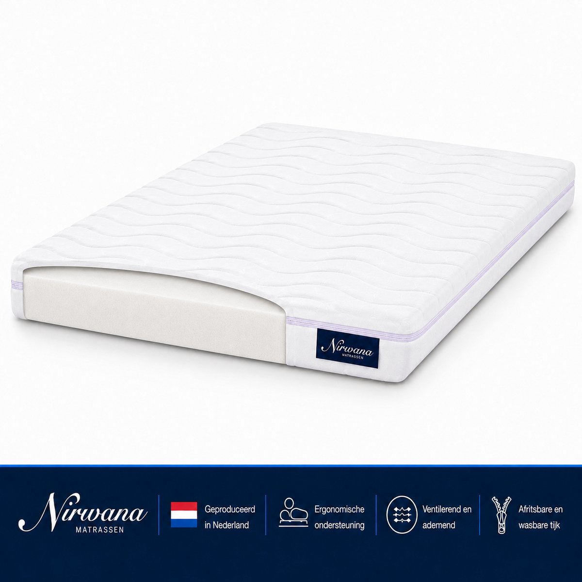 Nirwana Koudschuim Topdekmatras 80x190 - 10 cm - HR Koudschuim - Ergonomische Ondersteuning - Luxe Afritsbare Hoes - Geproduceerd in Nederland