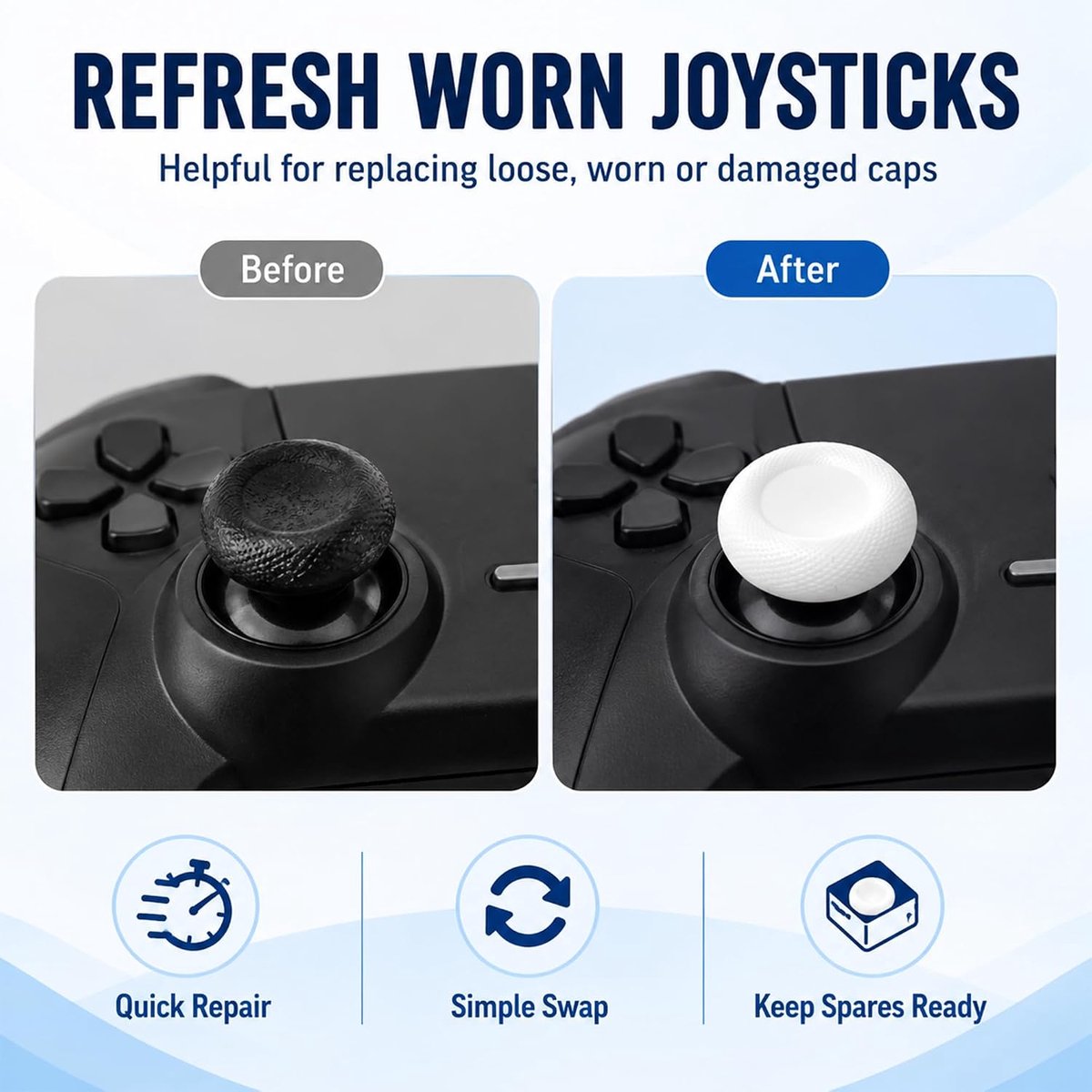 Joystick-doppen, vervanging, compatibel met PS5-controller, set van 10 witte controllerdoppen, thumbsticks van - ShopVlot