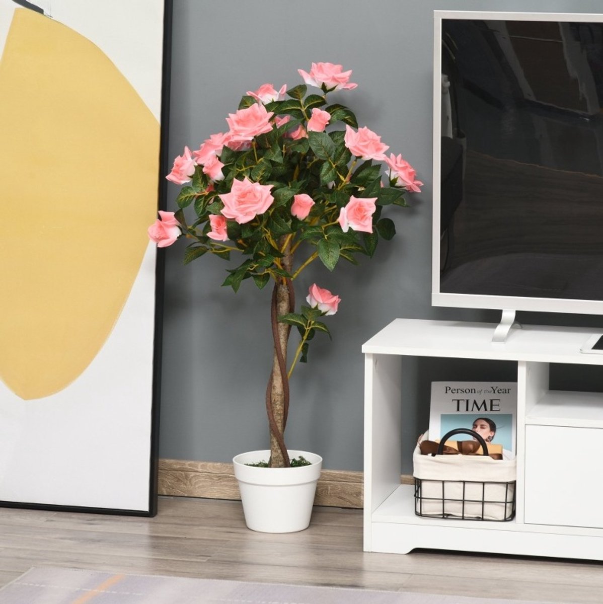 Kunstplant Rozenboom 90 Cm In Pot Van Kunststof In Pink Voor Binnen En Buiten Decoratie