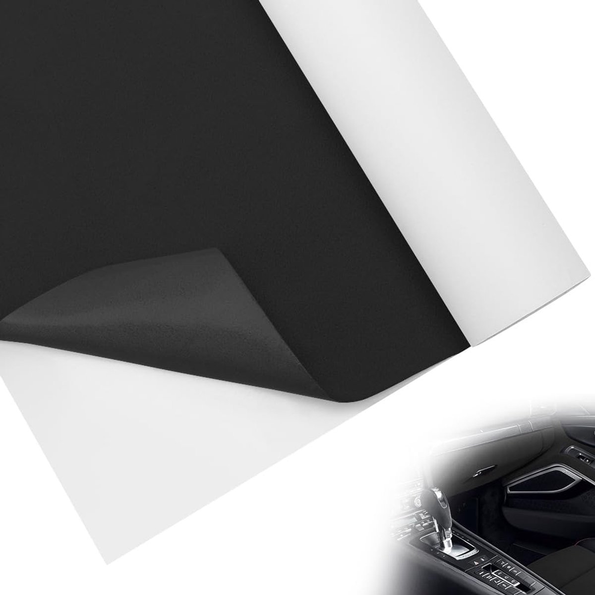 Stof, stretch, suède-look, kunstleer, stof, velours, zelfklevende stoffolie voor cockpit, auto-interieur, autostoel, meubels, doe-het-zelf reparatie (zwart, 40 x 200 cm)