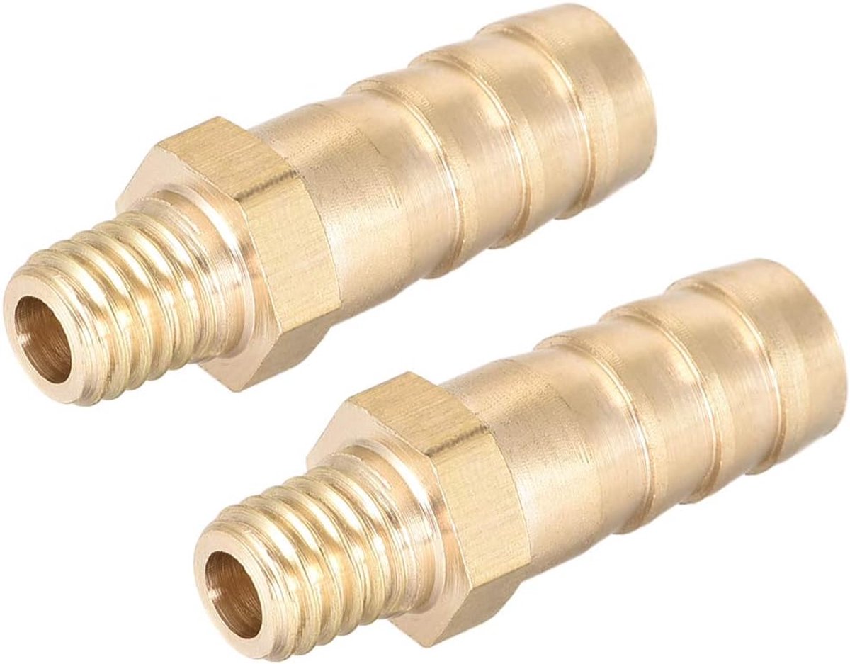 sourcing map Messing fitting aansluiting M8-1 mm scheiding verbindingsstuk messing metrische stekker met weerhaak, geschikt voor slangID 10 mm, 2 stuks