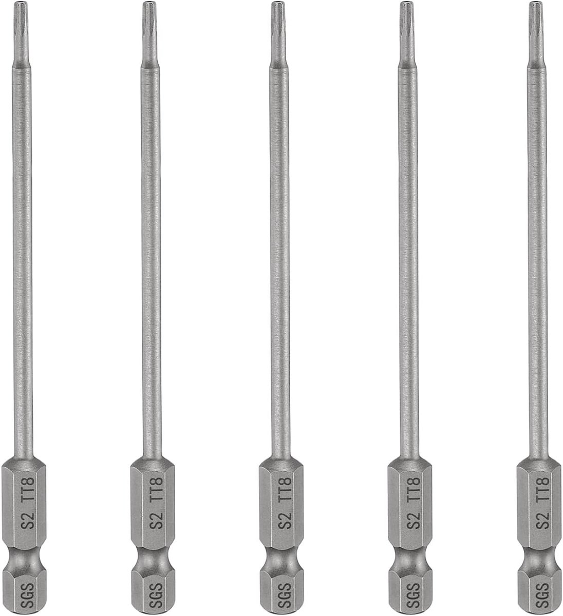 5 stuks TT8 Torx bitset schroevendraaierbit 4 inch (100 mm) lang 1/4 inch magnetische hex zeskantige zeskantige schacht S2 staal gatpunt bitset voor accuschroevendraaier torx-schroeven