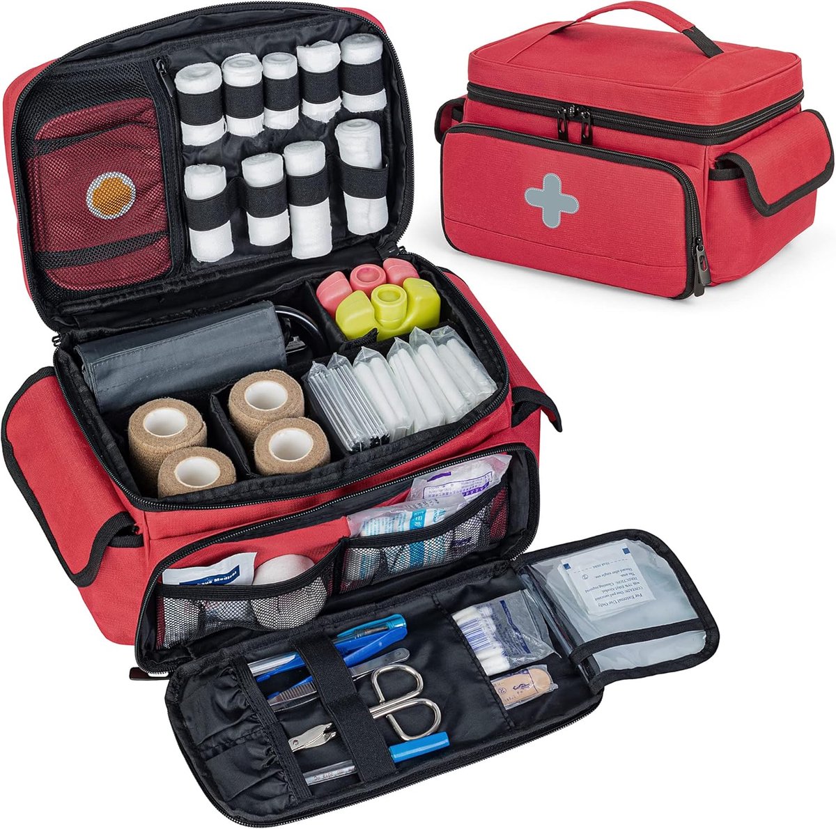 Kleine EHBO-tas leeg, familie-EHBO-kit, organizerkoffer met mini-reismedicijnzakje, medicijnopbergtas voor thuis en op reis, rood (patent aangevraagd)