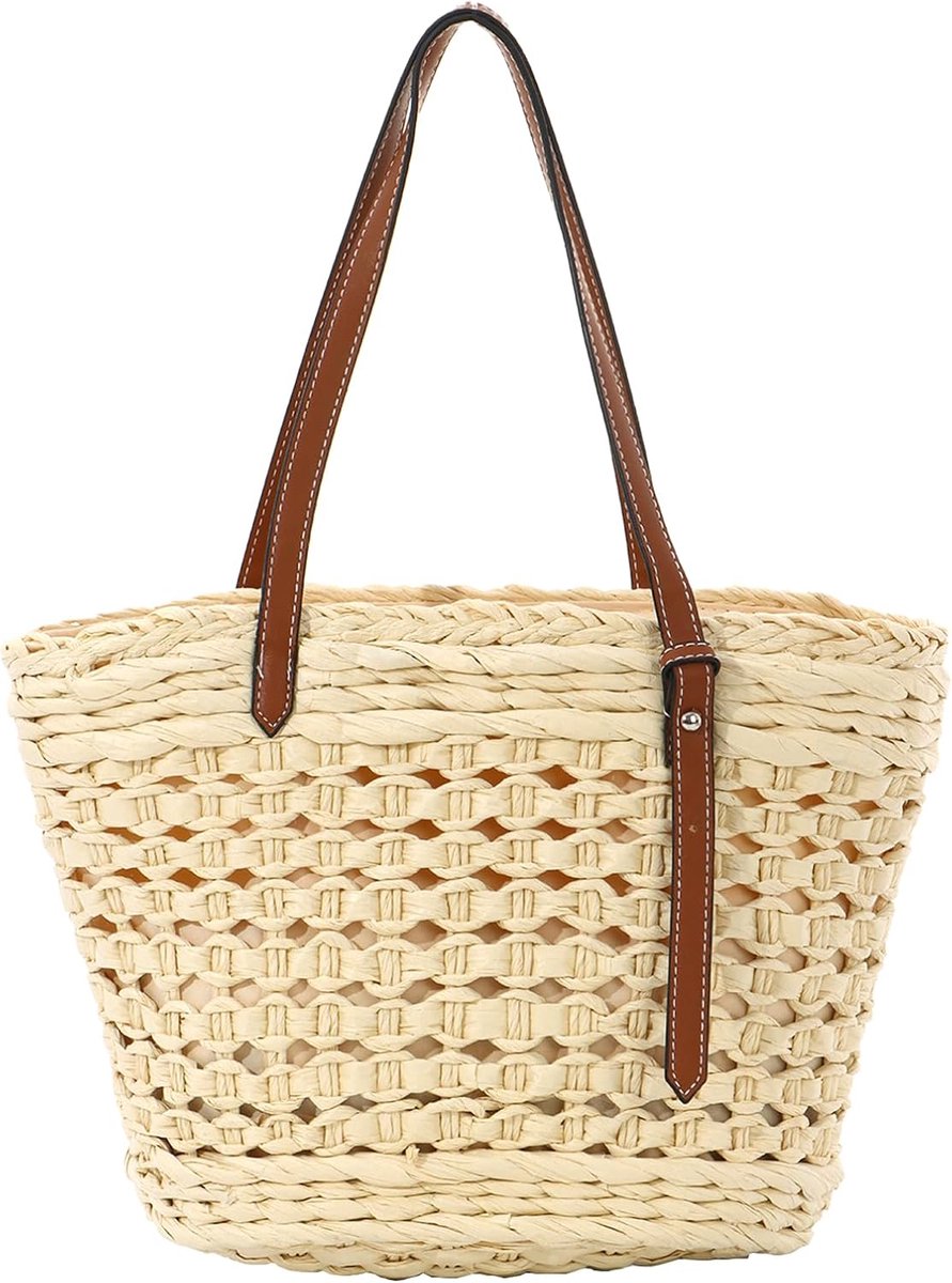Strand schoudertas, dames zomer handtas weven emmer mand tas