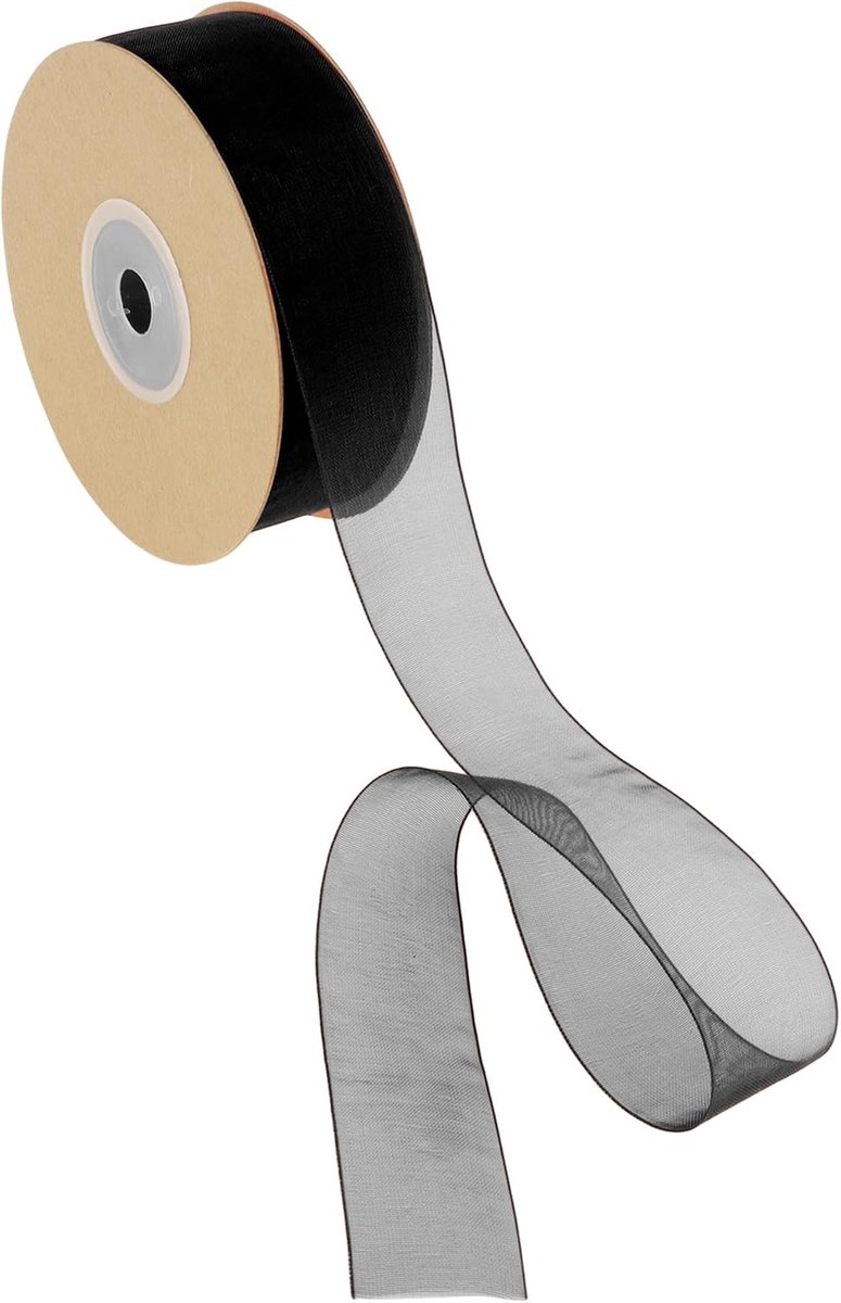 22,86 m x 2,5 cm nylon lint, cadeaulint, breed bruiloftsdecoratielint zwart