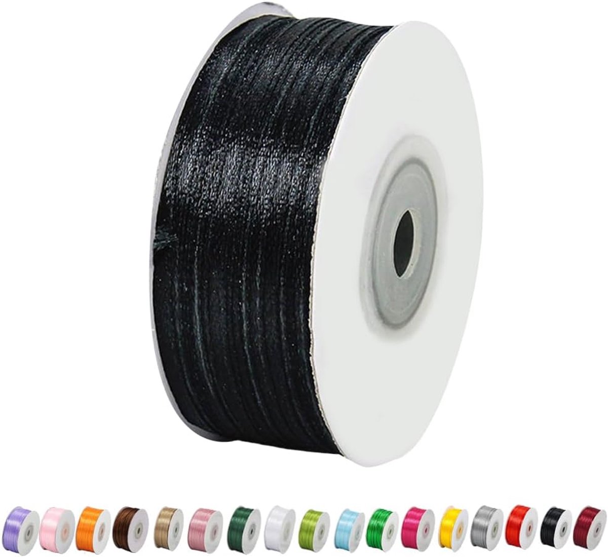Zwart Satijnen Lint 3mm, 91m voor Cadeauverpakking, Ballonnen, Taart, Zijde Dik - Knutselen, Halloween, Feest, Kerst, Trouwauto, Haarstrikken, Taartdecoraties