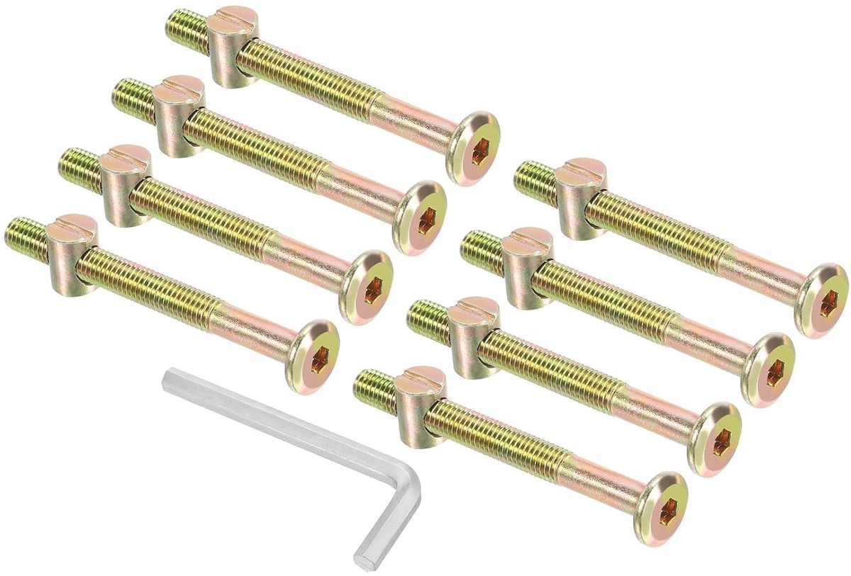 M8 x 80 mm stapelbed schroeven 8 stuks zeskantaandrijving bandschroeven schroeven en moeren assortiment met 1 stuk moersleutel voor meubels bed zinkkleur