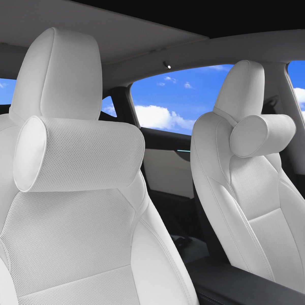 Hoofdsteunkussen voor in de auto voor tijdens het rijden - luxe leer 100% traagschuim, ergonomische neksteun - universele pasvorm hoofdsteun reiskussen voor de meeste auto's, thuis en