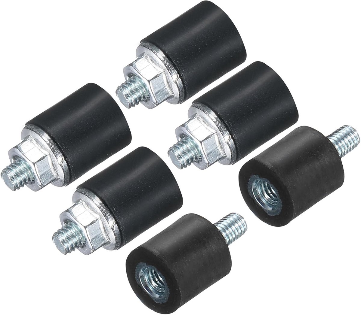6 stuks M3 x 6 mm rubberen isolatoren met schroefdraad 8 x 8 mm mannelijke vrouwelijke vibratiedemper verzinkte cilindrische anti-vibratie isolatoren met 6 stuks M3 contramoeren