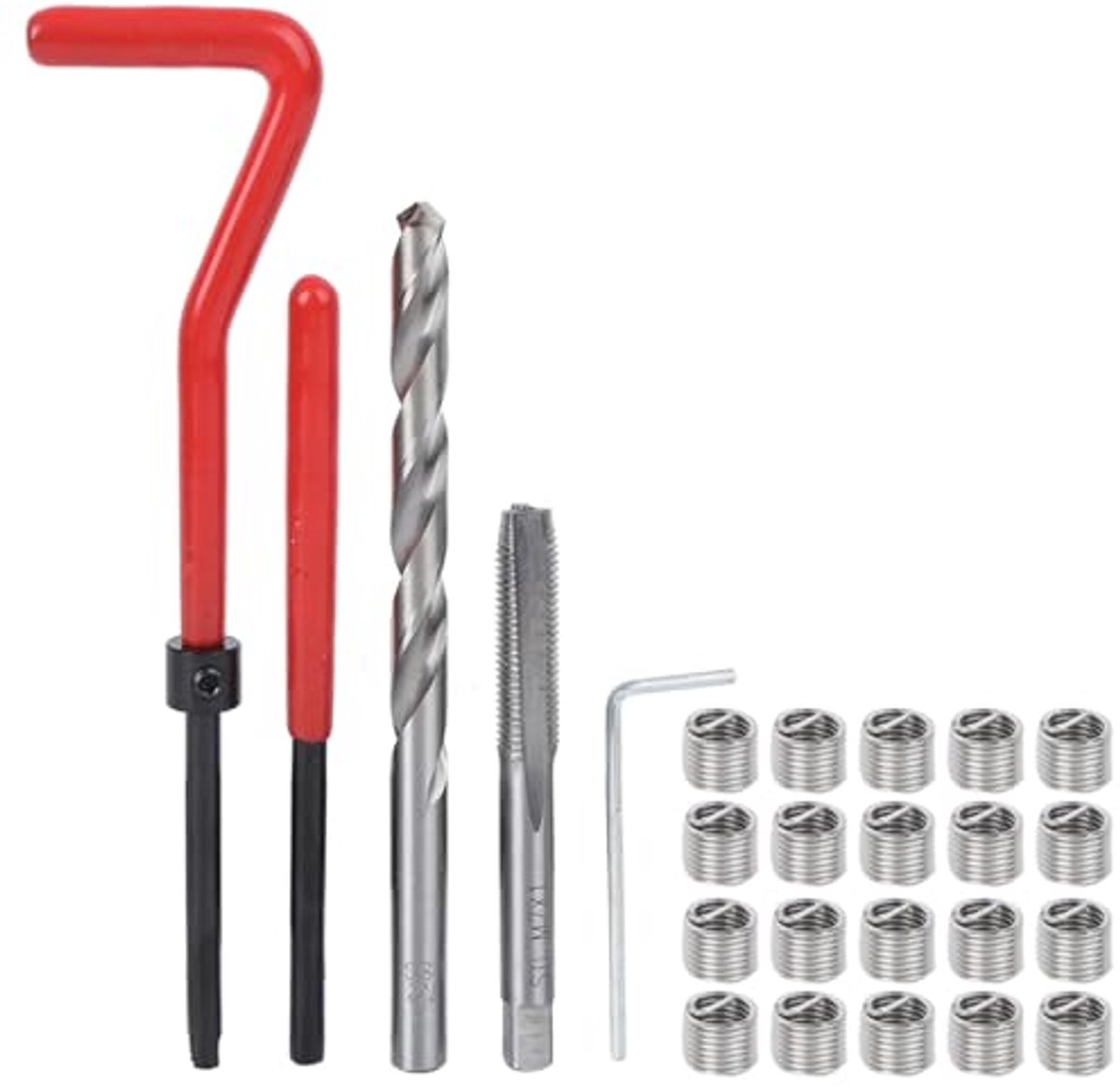 Reparatieset met transparante plastic doos, reparatiegereedschap, 25 stuks, draadreparatieset, geschikt voor staal, ijzer, aluminium, blinde gatverwerking