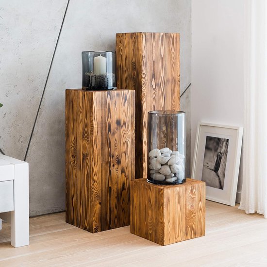 Zuil, Rustieke decoratieve zuil, Boomstamdecoratie, Vloerlantaarnstandaard, Houten plantenstandaard, Tijdloze houtdecoratie, Stevig en duurzaam, Notenhout, 30x30x30 cm — afbeelding 3