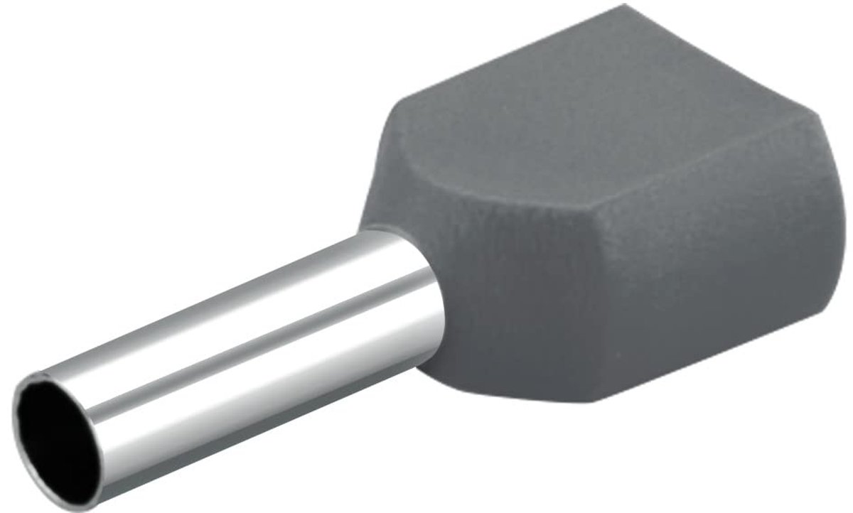 Dubbele krimpverbinding, TE2510, AWG 14 x 2/2,5 mm² x 2, dubbele eindhulzen, 10 mm lang, grijs, 1000 stuks