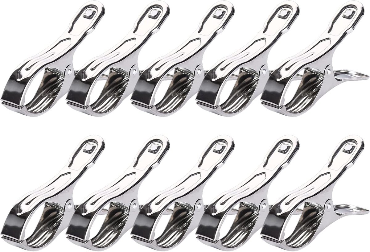 Handdoekclip, RVS strandhanddoekharingen kleding grote winddichte clips houden uw handdoek tegen wegblazen (10 stuks 8,9 * 0,4 * 1,8 cm)