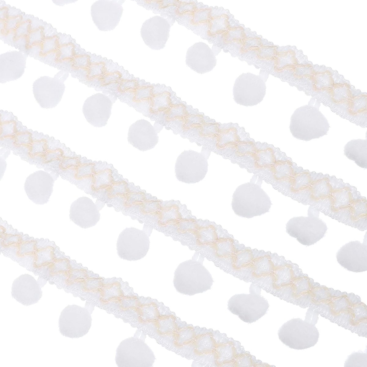 Geborduurde pomponband, 20 meter met franjes, polyester, geborduurd, voor naaiwerk, doe-het-zelf, kledingdecoratie, wit