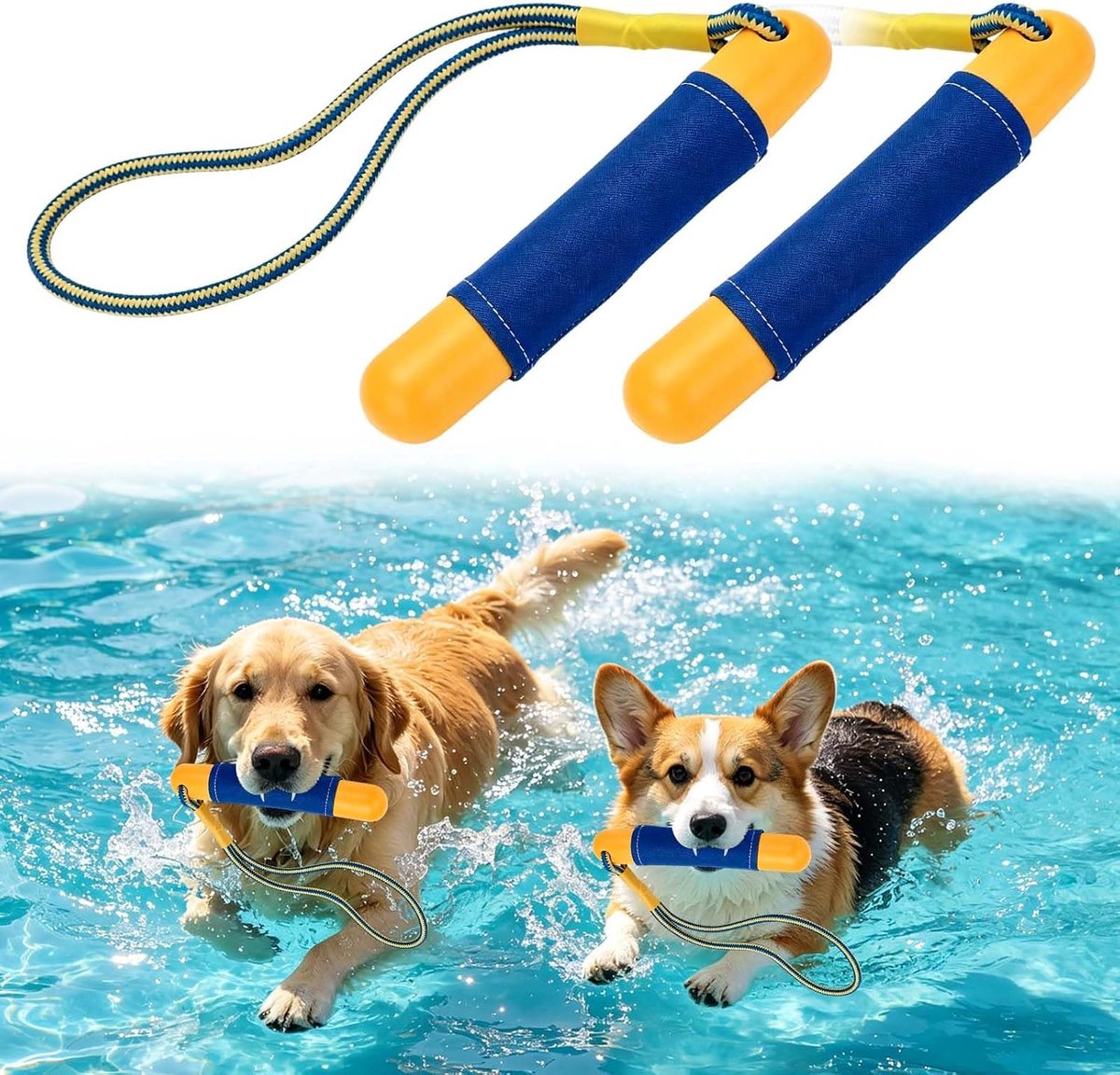 2 stuks hondenspeelgoed, drijvende hondendummy, waterspeelgoed voor werp- en rapspellen op land en in het water, drijvend hondentrainingsspeelgoed, interactief hondenspeelgoed met nylon touw